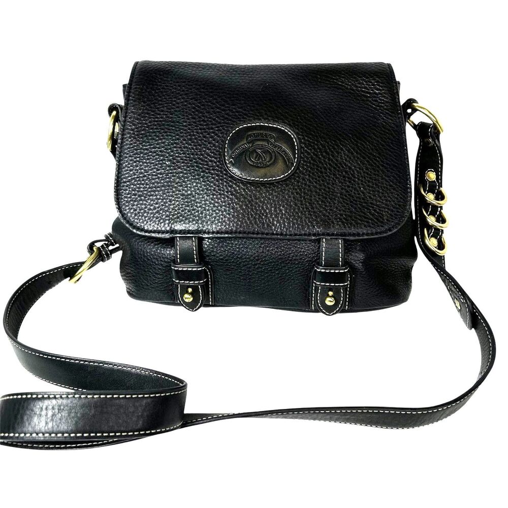Ghurka Black Pebble Calfskin Luxury Leather Flap Shoulder Crossbody Bag